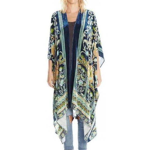 Aratta Silent Journey Ascott Kimono Topper Duster Burnout Emerald Pattern OS - Picture 10 of 10